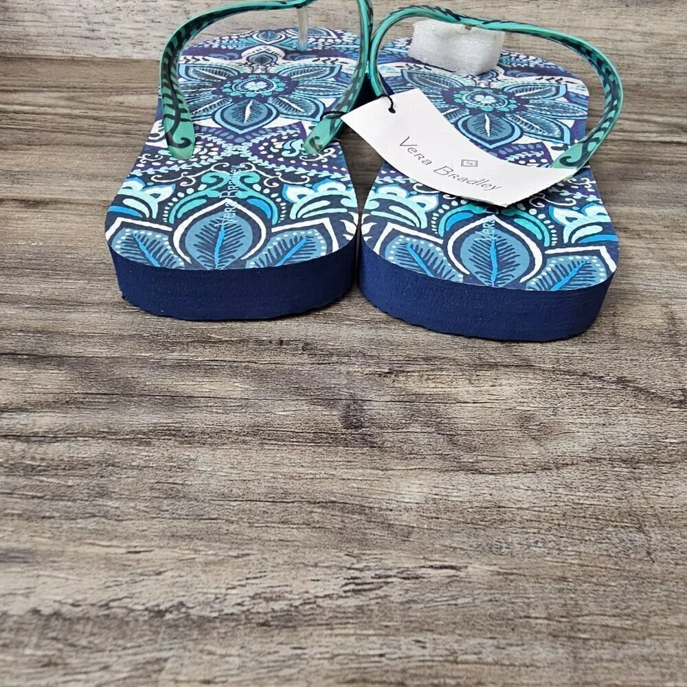 Vera Bradley Island Medallion Classic Flip Flop Blue Thong Sandals New